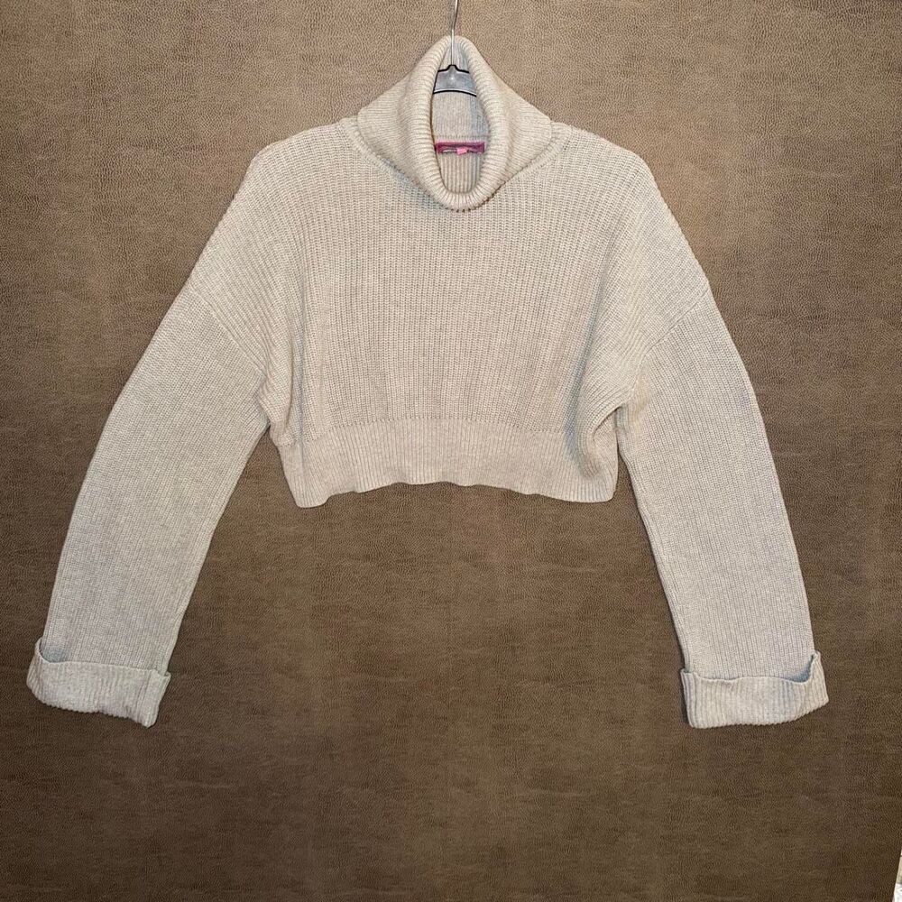 Edikted gray ribbed knit cropped turtleneck sweater